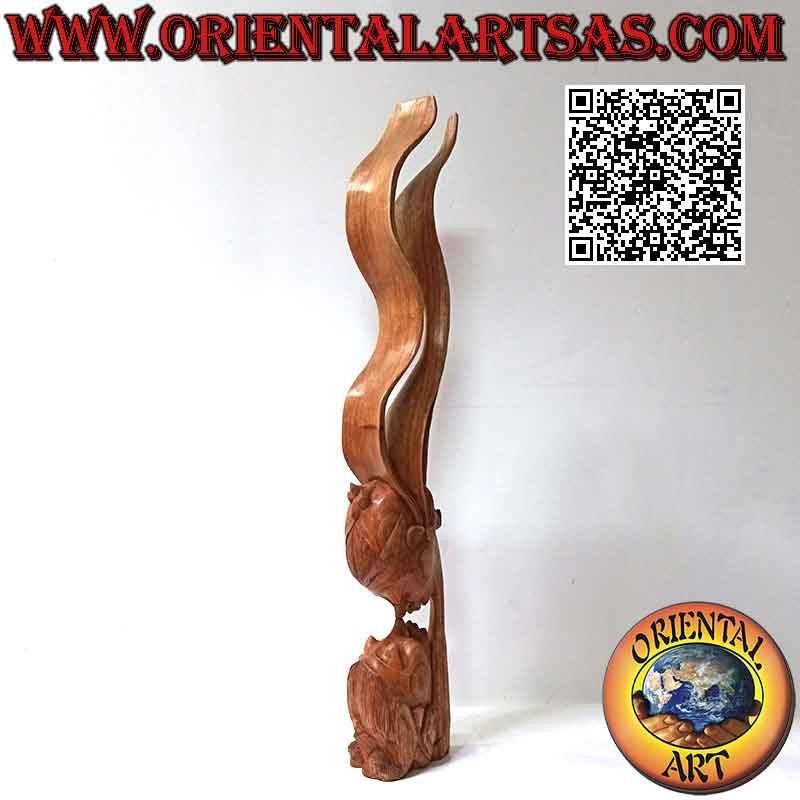 Sculpture of the kiss between two oriental lovers with profile veil in 82cm suar wood (natural)
