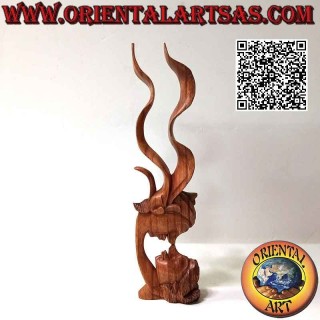Sculpture of the kiss between two oriental lovers with profile veil in 35cm suar wood (natural)