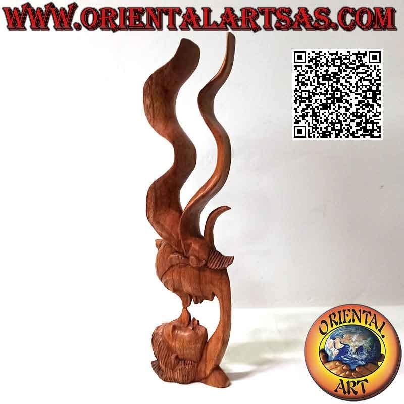 Sculpture of the kiss between two oriental lovers with profile veil in 35cm suar wood (natural)