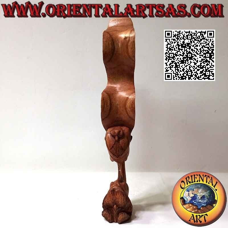 Sculpture du baiser entre deux amants orientaux avec voile de profil en bois de suar 35cm (naturel)