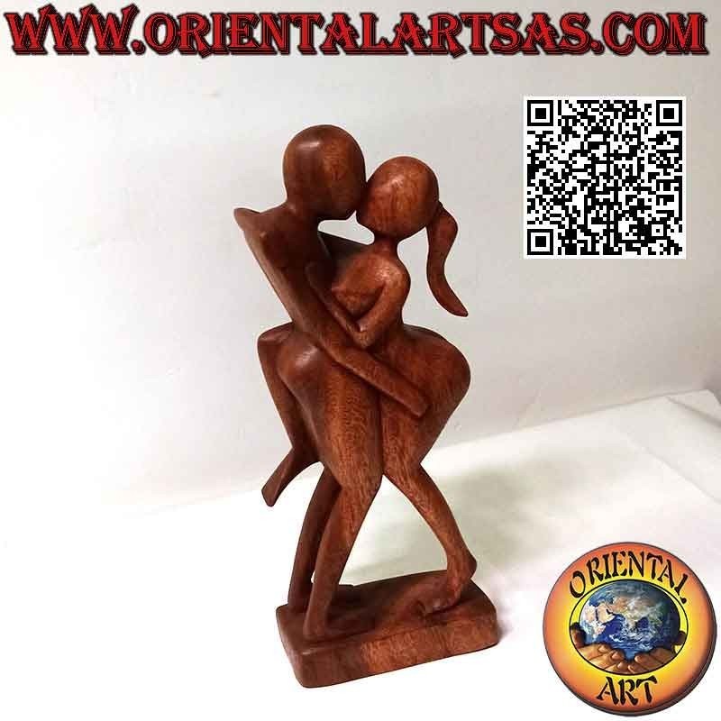 Abstract style "passionate kiss" sculpture in suar wood, 38 cm (dark)