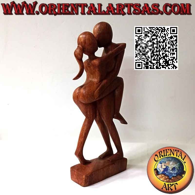 Sculpture style abstrait "baiser passionné" en bois de suar, 38 cm (foncé)