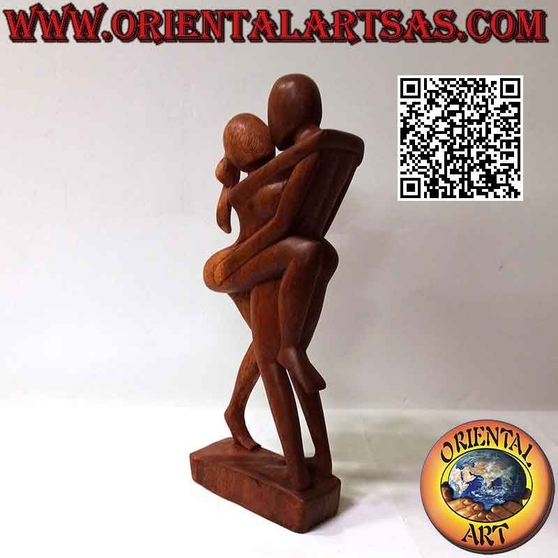 Abstract style "passionate kiss" sculpture in suar wood, 38 cm (dark)