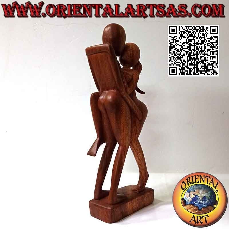 Sculpture style abstrait "baiser passionné" en bois de suar, 38 cm (foncé)