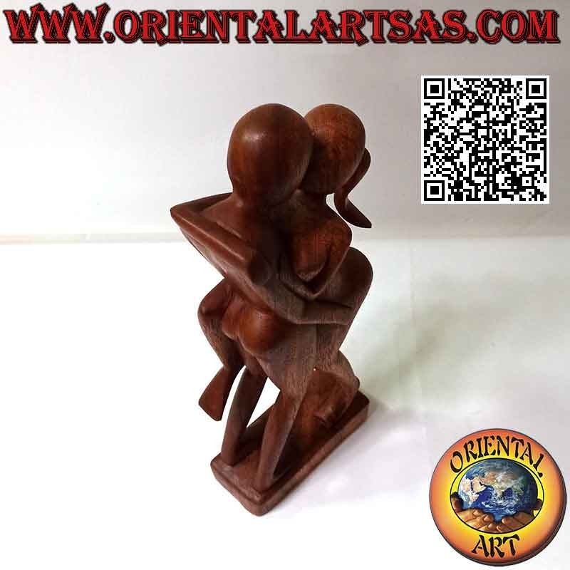 Abstract style "passionate kiss" sculpture in suar wood, 38 cm (dark)