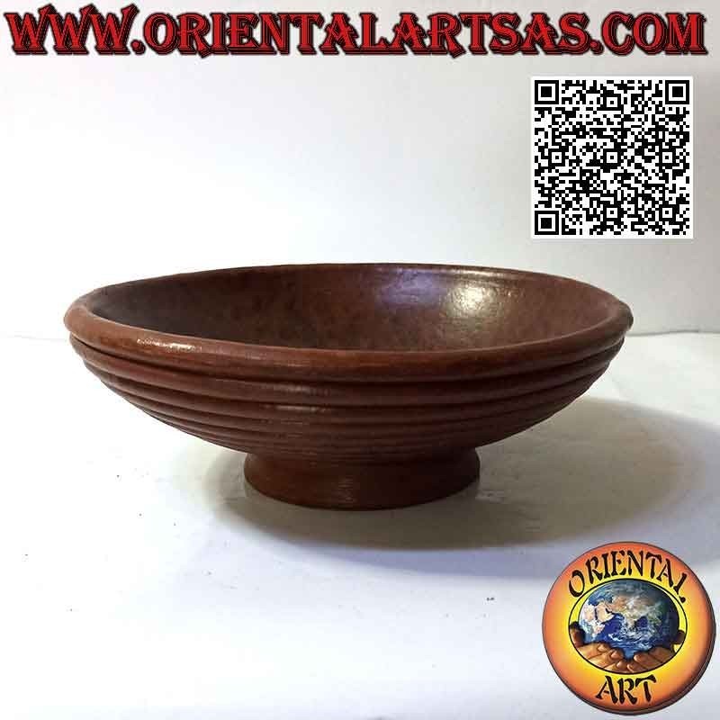 Runder Tafelaufsatz oder Obstteller in Terracotta mit 25 cm Ø unten gestreift