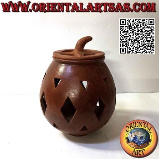 Pumpkin-shaped box with rhomboid tracery in terracotta