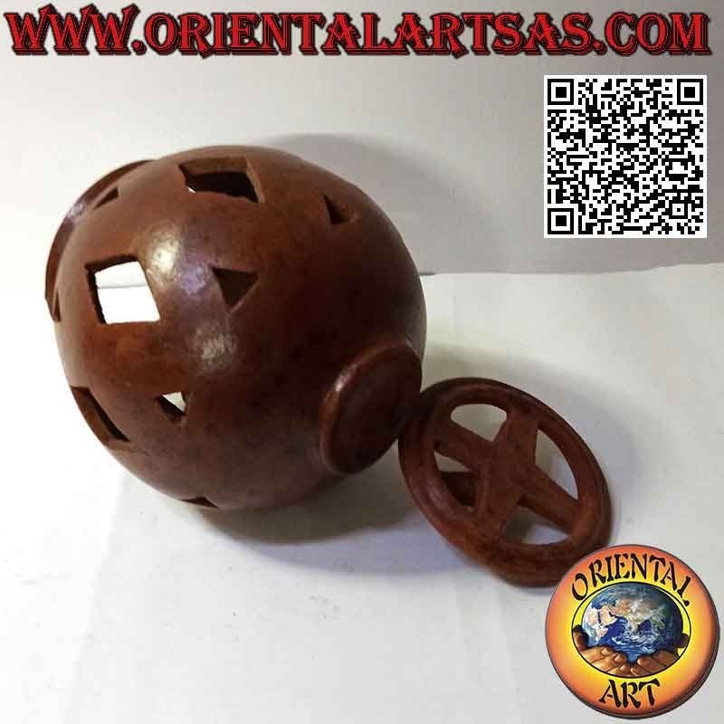 Scatola a forma di zucca con trafori romboidali in terracotta
