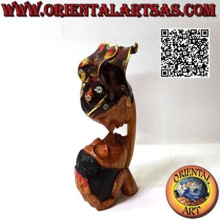 Sculpture du baiser entre deux amants orientaux de profil en bois de suar de 26 cm (peint)