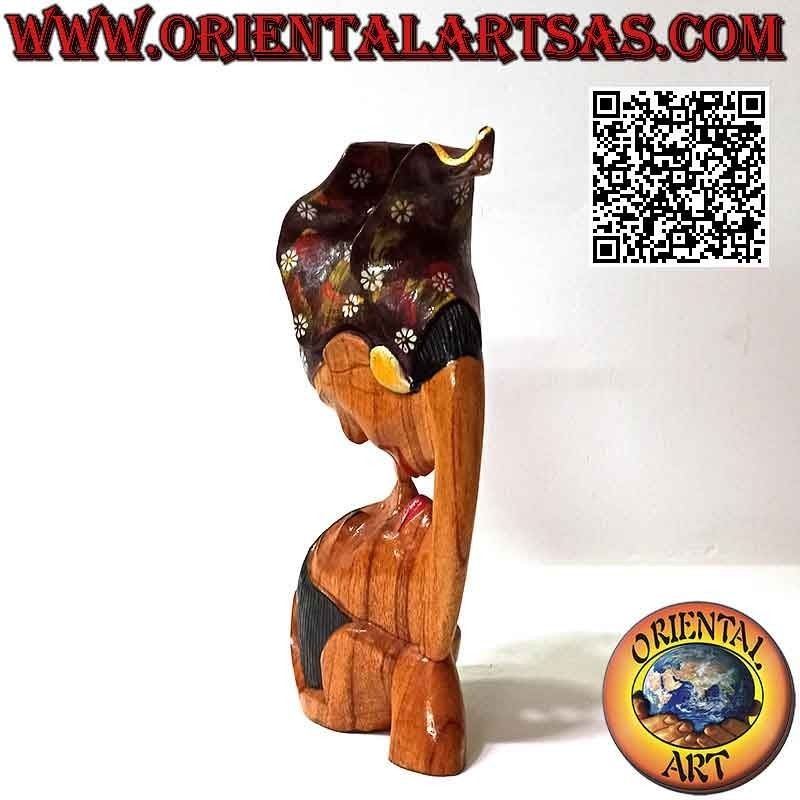 Sculpture of the kiss between two oriental lovers in profile in suar wood of 26 cm (painted)