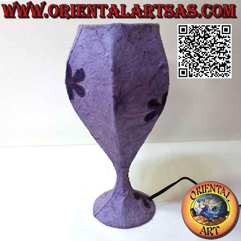 Lámpara de mesa étnica, "cáliz" con base redonda en papel de arroz 31 cm (morado)