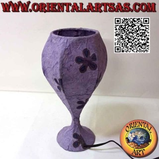 Lampada da tavolo etnica, "calice" a base tonda in carta di riso da 31 cm (viola)