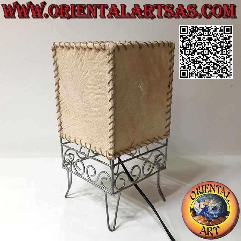 Ethnic table lamp, "parallelepiped with Greek foot" in Tapa or Ngatu (tree bark) 30 cm