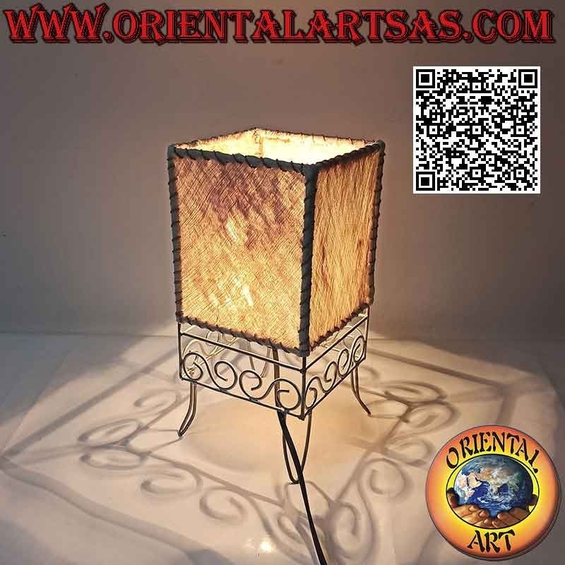 Lámpara de mesa étnica, "paralelepípedo con pie griego" en Tapa o Ngatu (corteza de árbol) 30 cm