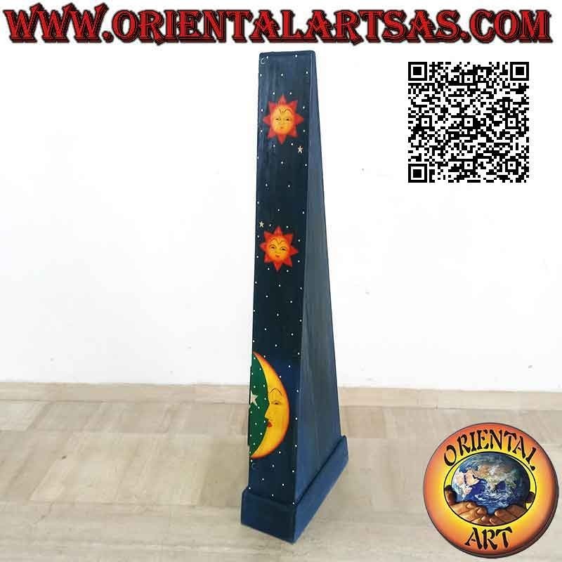 Pyramid bulletin board with six drawers in blue painted fir wood with moons and golden stars