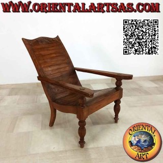 Sillón / chaise longue de estilo colonial antiguo en madera de teca (lamas unidas)