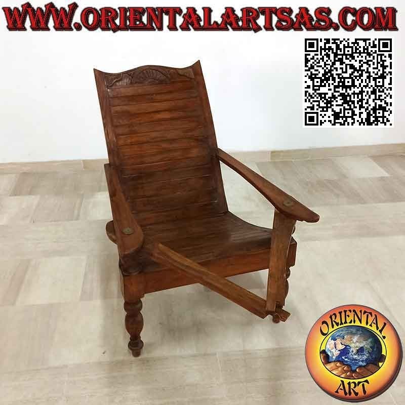 Sillón / chaise longue de estilo colonial antiguo en madera de teca (lamas unidas)