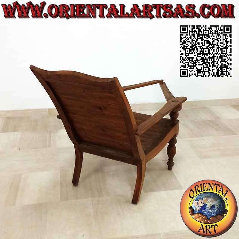 Antica Poltrona / Chaise Longue in stile coloniale in legno di teak (doghe unite)