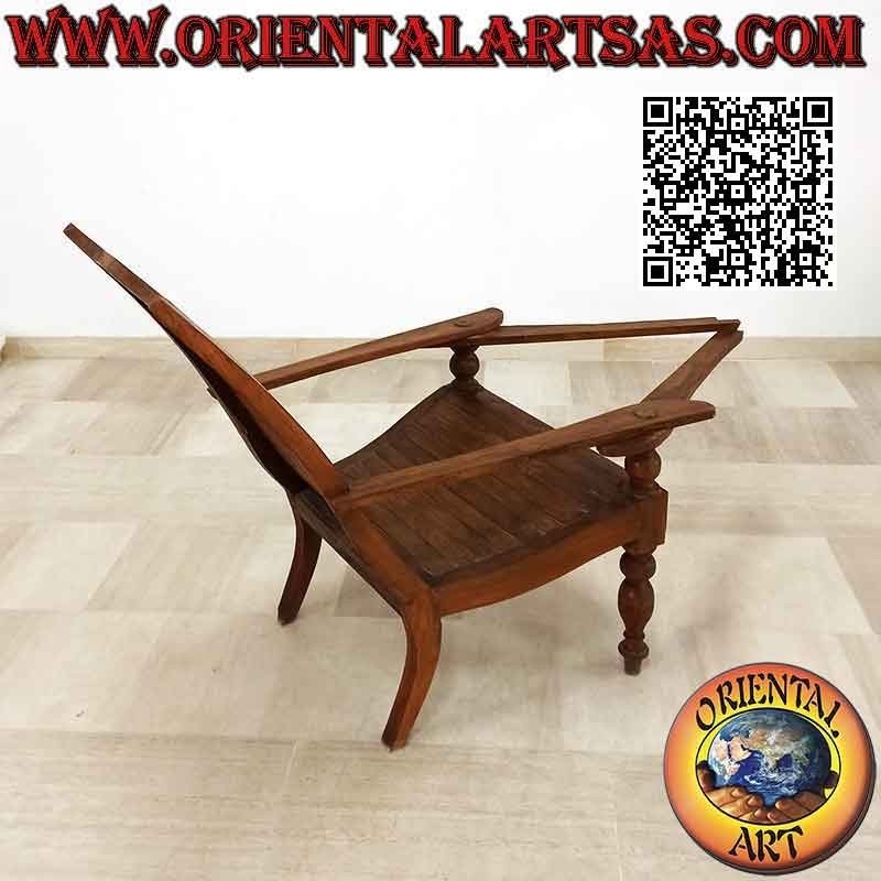 Antiker Sessel / Chaiselongue im Kolonialstil aus Teakholz (verbundene Latten)