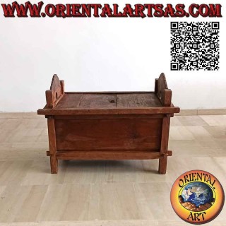 Antica panca - cassapanca "Jodang" originale liscia in legno antico di teak (apribile) 100 cm