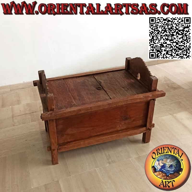 Banc antique - coffre "Jodang" original lisse en bois de teck antique (peut être ouvert) 100 cm