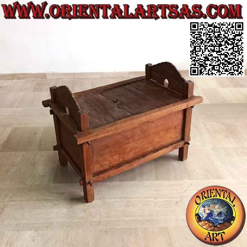 Banco antiguo - arcón "Jodang" original liso en madera de teca antigua (se puede abrir) 100 cm