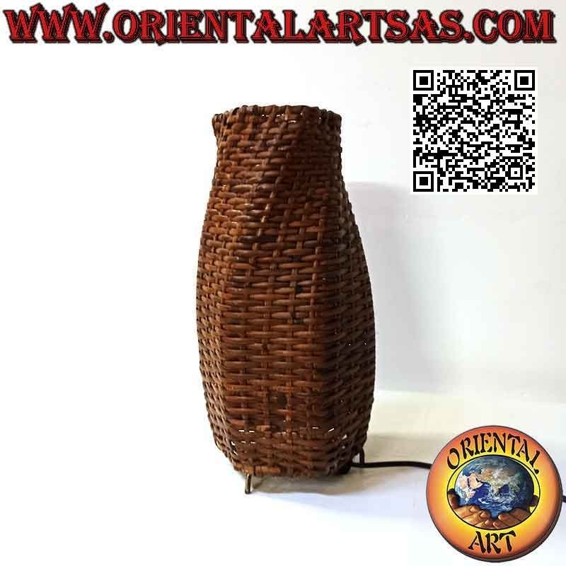 Ethnic table lamp, "conical spiral" with a round base in woven bamboo 36 cm