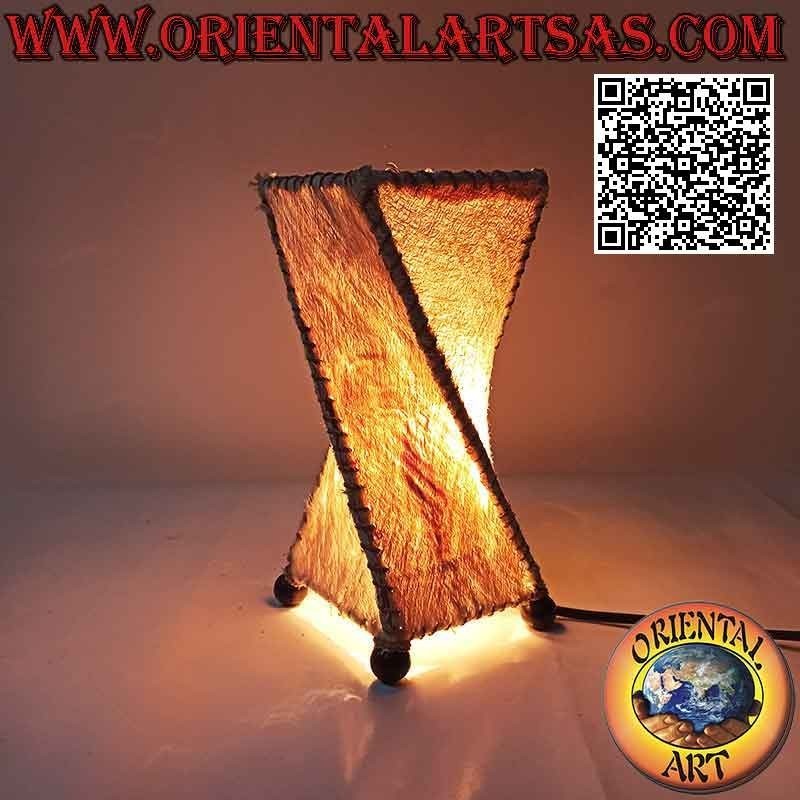 Ethnic table lamp, "twist" with a square base in Tapa or Ngatu (tree bark) of 23 cm