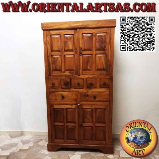 Armario lineal a cuadros de 4 puertas y 7 cajones (5+2) en madera de teca