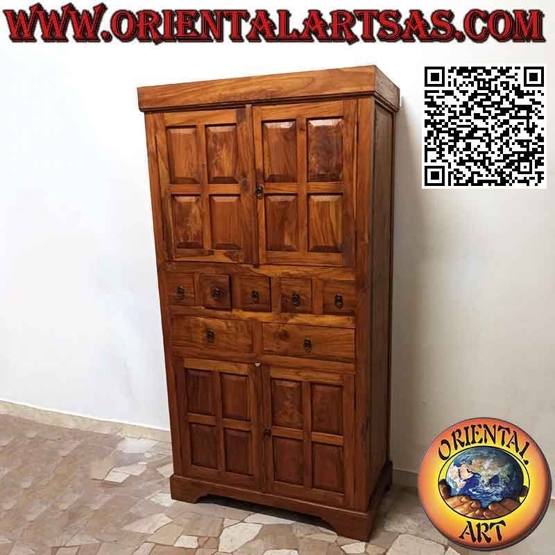 Armoire à carreaux linéaire avec 4 portes et 7 tiroirs (5 + 2) en bois de teck