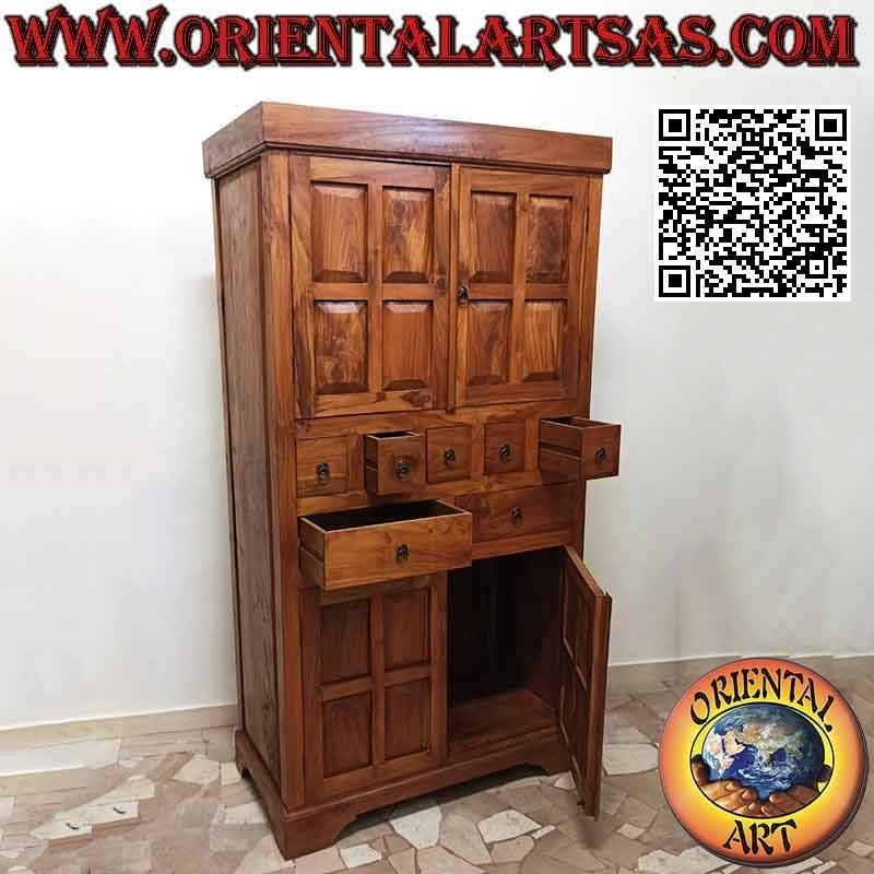 Armadio lineare a quadri con 4 ante e 7 cassetti (5+2) in legno di teak