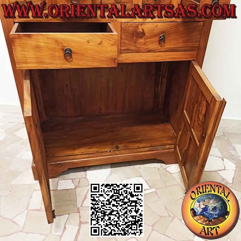 Linear karierter Kleiderschrank mit 4 Türen und 7 Schubladen (5 + 2) aus Teakholz