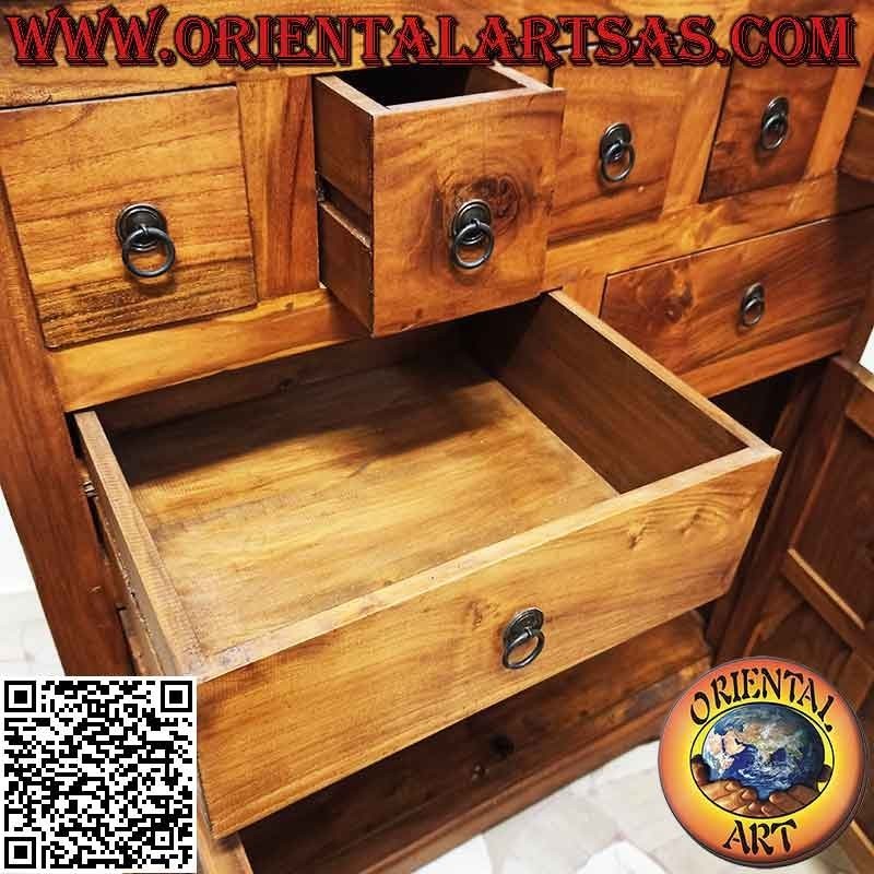Armoire à carreaux linéaire avec 4 portes et 7 tiroirs (5 + 2) en bois de teck