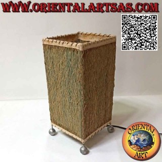 Lámpara de mesa étnica, "paralelepípedo lineal" con base cuadrada en raíz de sándalo de 28 cm
