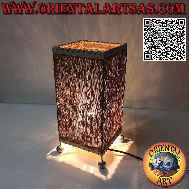 Ethnic table lamp, "linear parallelepiped" with a square base in sandalwood root of 28 cm