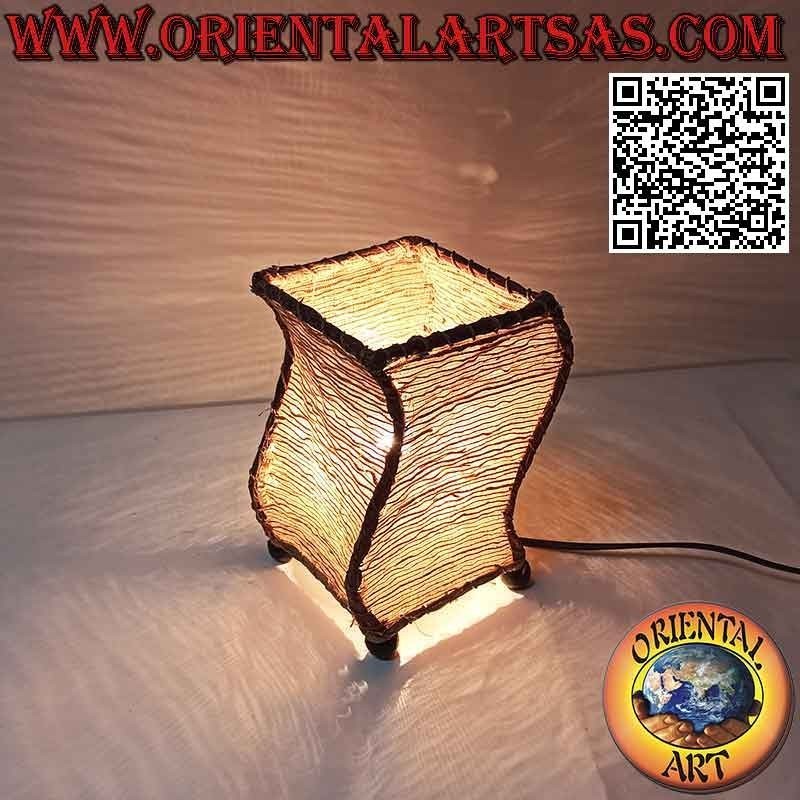 Ethnic table lamp, "S-wave" with a square base in sandalwood root of 21 cm