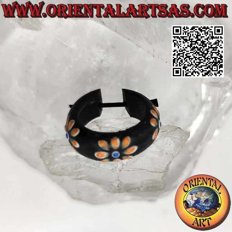 Aros de madera oscura con flores pintadas de 22 mm, naranja