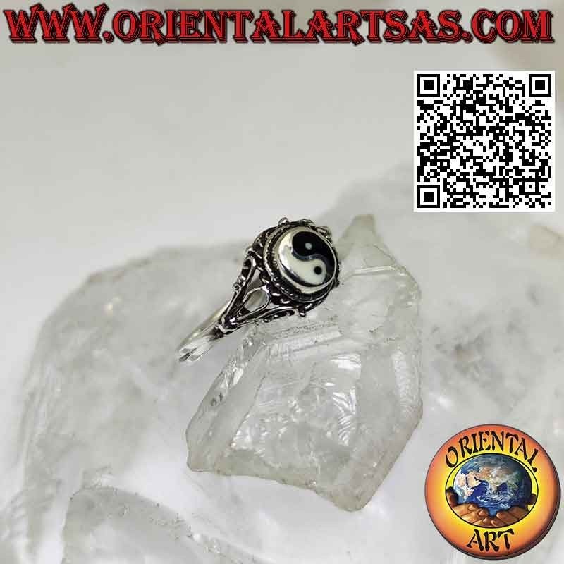 Bague ovale en argent yin yang Tao et décorations (Petit)