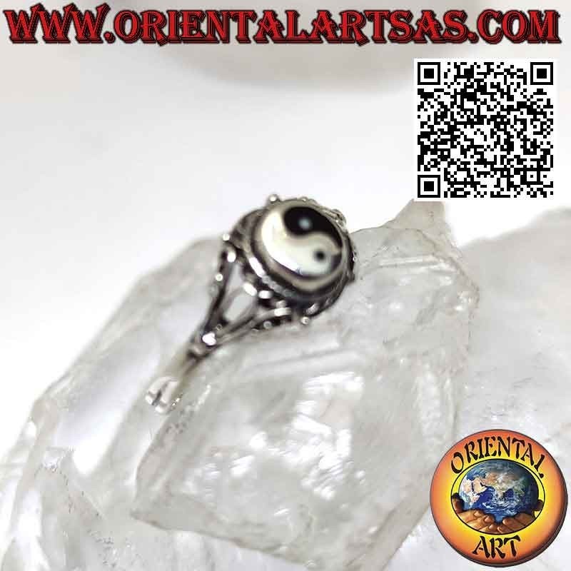 Anello  in argento yin yang Tao ovale e decorazioni  (Piccolo)