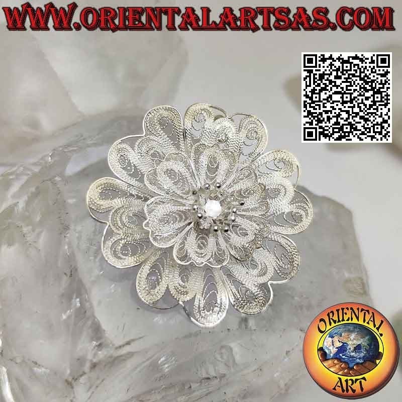 Ciondolo in argento 925 ‰ filigrana a forma di grande fiore con pistilli sporgenti, realizzata a mano