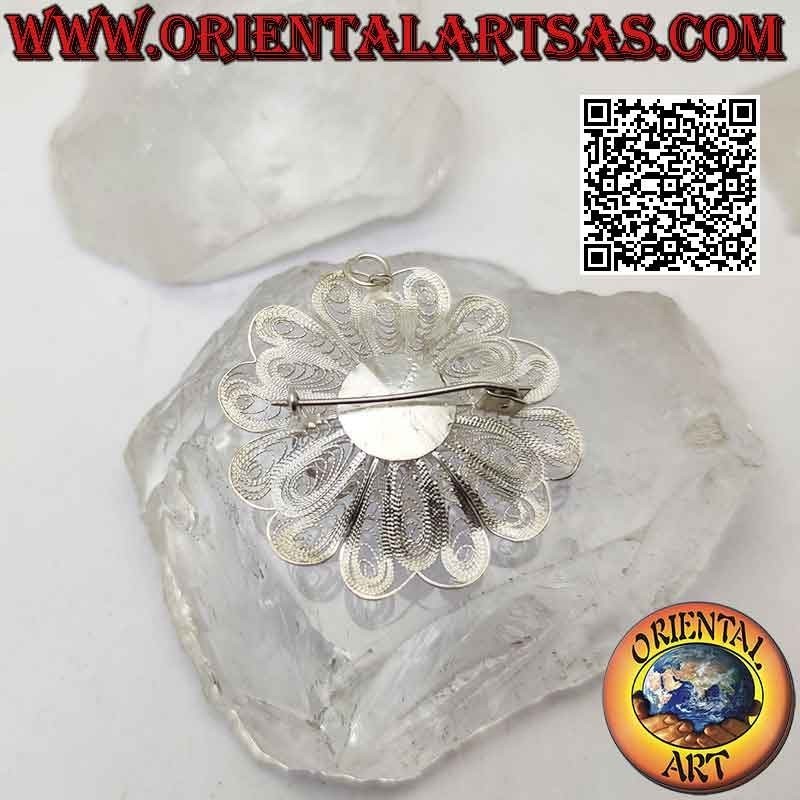 Ciondolo in argento 925 ‰ filigrana a forma di grande fiore con pistilli sporgenti, realizzata a mano
