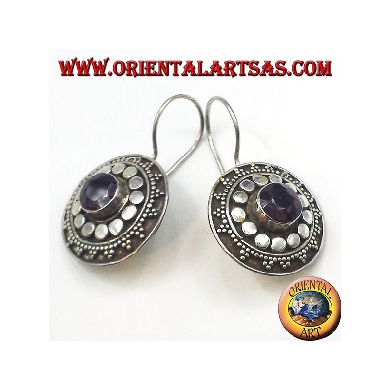 silver earrings with garnet, shield
