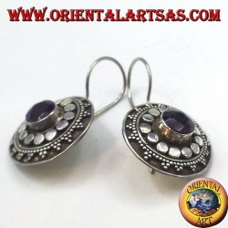 silver earrings with garnet, shield