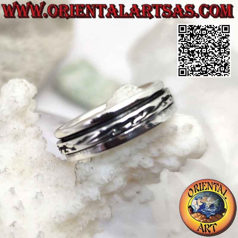 Anillo antiestrés giratorio de plata, serie de cocodrilos/lagartos en bajorrelieve
