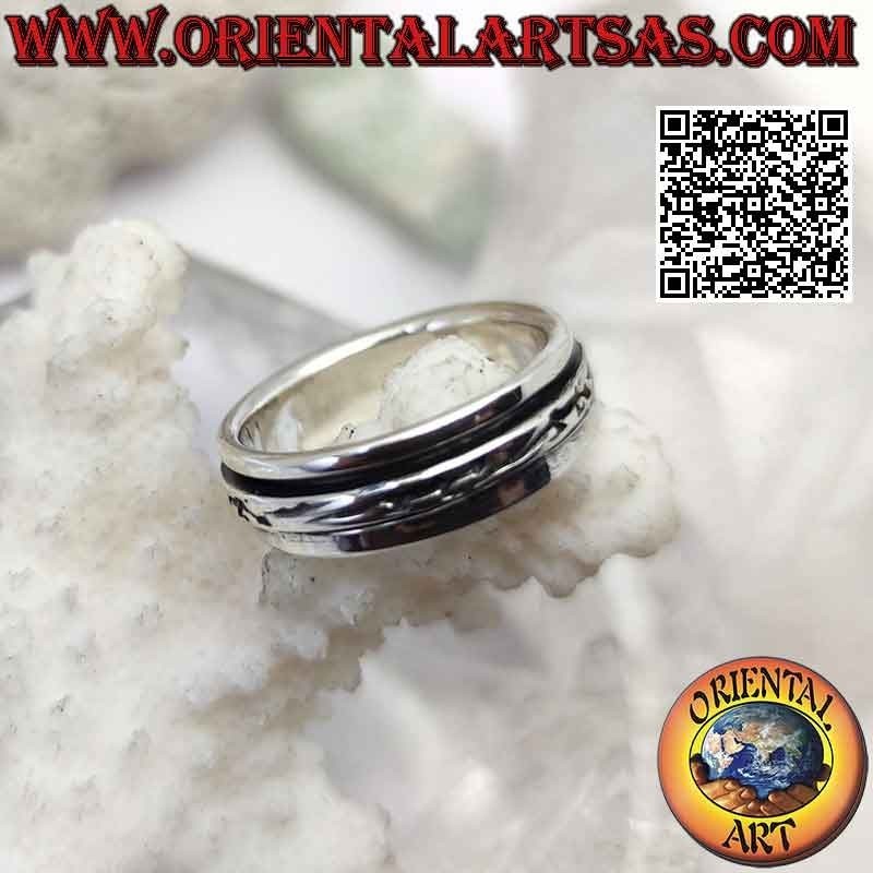 Anillo antiestrés giratorio de plata, serie de cocodrilos/lagartos en bajorrelieve