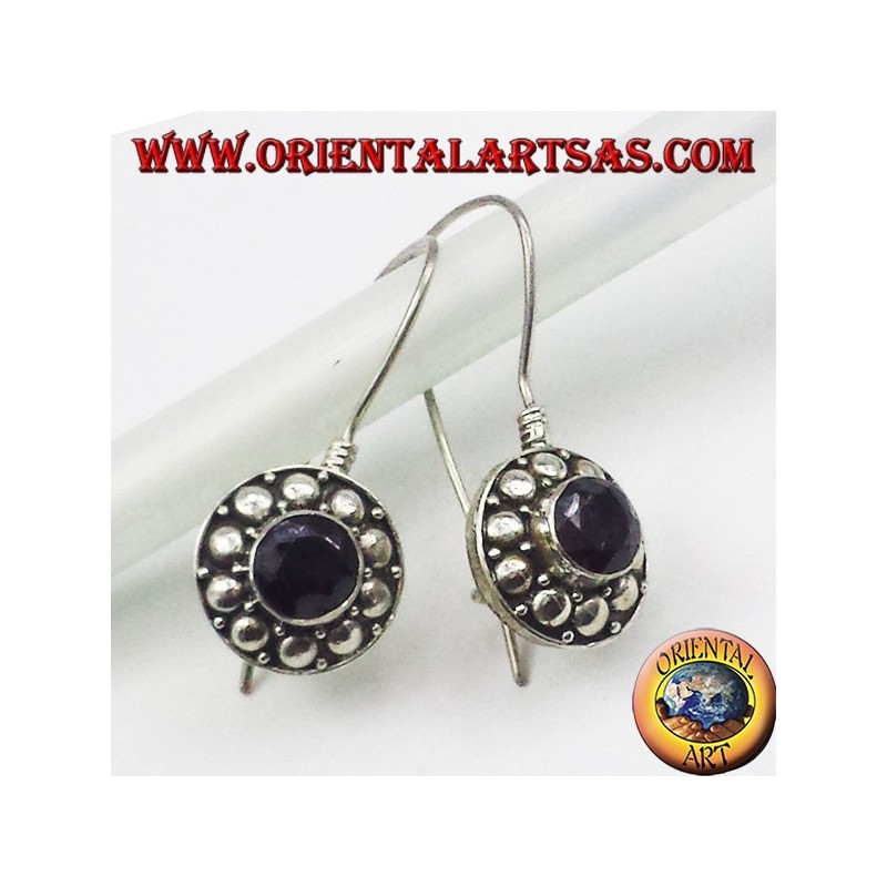 boucles d'oreilles en argent avec grenat rond