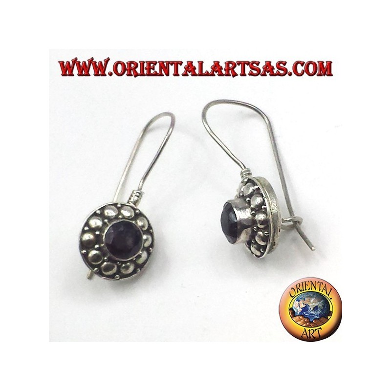 pendientes de plata con granate redondo