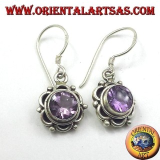 Silver earrings with round faceted Amethyst