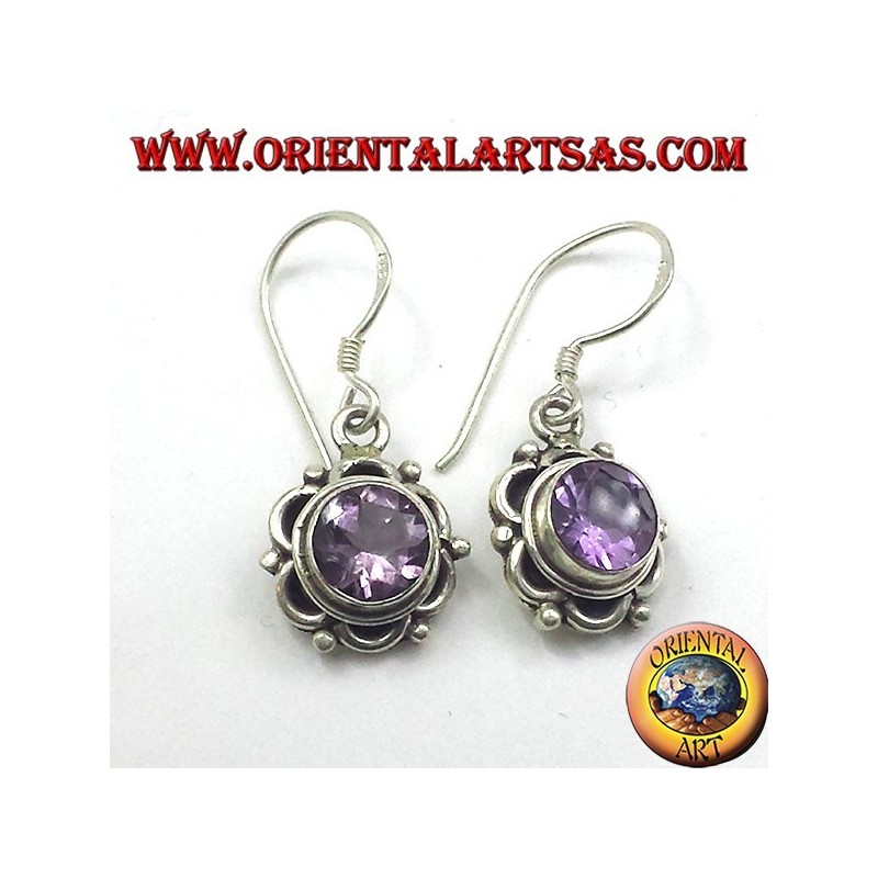 Silver earrings with round faceted Amethyst