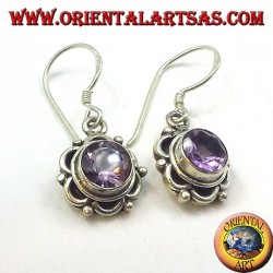 Silver earrings with round faceted Amethyst